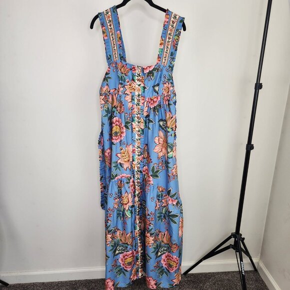 NWT Farm Rio Wonderful Bouquet Blue Sleeveless Maxi Dress Size Medium - Picture 9 of 17